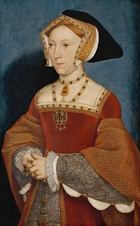 Jane Seymour (1508/9–1537) was Henry VIII of England's third wife. Henry married her in 1536, shortly after the execution of Anne Boleyn, and she died the following year, twelve days after giving birth to Henry's son and heir, the future Edward VI. In accordance with his wishes, Henry was buried with Jane at Windsor Castle, the location of Holbein's sketch for this painting. The portrait matches the depiction of Jane in Holbein's Whitehall wall-painting, which now survives only in a copy by Remigius van Leemput. It also follows Holbein's preparatory drawing (see "other versions", below).