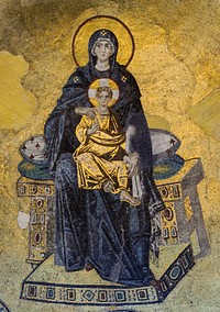 The Virgin and Child (Theotokos) mosaic, in the apse of Hagia Sophia (Istanbul, Turkey)