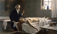 The work depicts a doctor, who is conducting an autopsy, looking at the heart of a young woman.