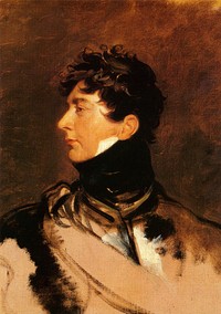 George IV of the United Kingdom as the Prince Regent, circa 1814. He served as king of the United Kingdom of Great Britain and Ireland from 1820 to 1830. The Regency, George's nine-year tenure as Prince Regent, which commenced in 1811 and ended with George III's death in 1820, was marked by victory in the Napoleonic Wars in Europe.----George IV of the United Kingdom (1762-1830), Regent 1811-20; reigned 1820-30. Oil on canvas, 36 in. x 28 in. (914 mm x 711 mm), purchased, 1861, on display in Room 17 at the National Portrait Gallery.Artist: (quoted from the National Portrait Gallery)Sir Thomas Lawrence (1769-1830), Portrait painter, collector and President of the Royal Academy. Artist associated with 425 portraits, Sitter in 13 portraits.In 1814, Lord Stewart, who had been appointed ambassador in Vienna and was a previous client of Thomas Lawrence, wanted to commission a portrait by him of the Prince Regent (later King George IV). He therefore arranged that Lawrence should be presented to the Prince Regent at a levée. Soon after, the Prince visited Lawrence at his studio in Russell Square. Lawrence wrote to his brother that To crown this honour, [he] engag'd to sit to me at one today and after a successful sitting of two hours, has just left me and comes again tomorrow and the next day. The result was a drawing in the Royal Collection, this dashing oil sketch of his head in profile like a Classical god and a large portrait of him in Field Marshall's uniform.