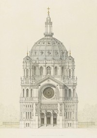 Church of Saint Augustin, Paris, elevation of the main facade by Victor Baltard