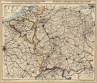 Map military and commercial Franco-German border and the neighboring states of Belgium, Holland and Switzerland