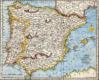 18th century hand-coloured engraved map of the Iberian peninsula depicting various topographical features of the land, as published in Robert Wilkinson's General Atlas, circa 1794. (Volume 2., page 666.)Titl'd A Map of Spain & Portugal, Drawn from the Beſt Authorities