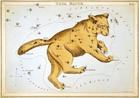 "Ursa Major", plate 9 in Urania's Mirror, a set of celestial cards accompanied by A familiar treatise on astronomy ... by Jehoshaphat Aspin. London. Astronomical chart, 1 print on layered paper board : etching, hand-colored.