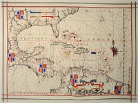 Nautical chart of Portuguese cartographer Fernão Vaz Dourado (c. 1520 - c. 1580), part of a nautical atlas drawn in 1575 and now kept in the British Museum, London.