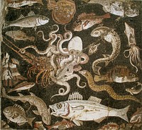 Mosaic of marine life, Pompeii, Italy.