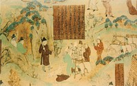 Tradesmen, Tang dynasty, Bezeklik Thousand Buddha Caves, China. Painted on south wall in cave #45, 0.64 x 1.14 m.