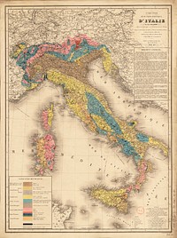 Geological map of Italy, by H. de Collegno, professor of geology at the university of Bordeaux.