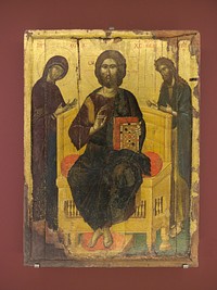 The deesis, from the church of Taxiarches at Geraki of Pediada, Crete. Dating from the early 15th century, it is one of the oldest icons of the Collection of Agia Aikaterini, Heraklion.