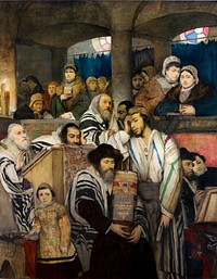 Maurycy Gottlieb - Jews Praying in the Synagogue on Yom Kippur
