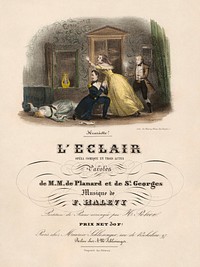 Hand-coloured title page to a an 1836 vocal score to Fromental Halévy's , L'éclair. This is possibly the first edition: the opera premièred on 16 December 1835.