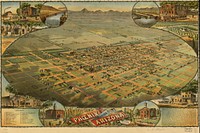 An 1885 lithograph of a bird's-eye view of the city of Phoenix, Arizona, created by C. J. Dyer and published by Schmidt Label & Lithograph Company.