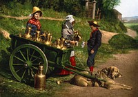 Milksellers, Brussels, Belgium with dogcart.