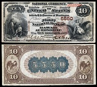 $10 Series 1882BB National Bank Note, The First National Bank of Honolulu at Hawaii (Charter #5550), the first and largest of the U.S. national banks of Hawaii.President Cecil BrownCashier W.G. Cooper.