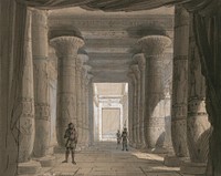 Set design for Act 1 tableau 2 ("Temple of Vulcan") of Verdi's opera Aida as first performed at the Cairo Opera House on 24 December 1871