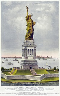 The great Bartholdi statue, liberty enlightening the world: the gift of France to the American people. 1 print : chromolithograph. Speculative depiction published the year before the statue was erected.