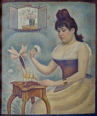 The voluptuous women represented here is the twenty-year-old Madeleine Knobloch, Seurat's lover. She may have been pregnant with their child at this time. Although Madeleine later referred to this painting as "My Portrait", the artist himself chose the generic title it retains today.