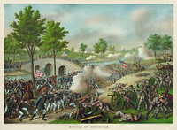 "Battle of Antietam. Army of the Potomac: Gen. Geo. B. McClellan, comm., Sept. 17' 1862. - 1' 2' 4' 6' 9' 12' Corps & Pleasanton's cav. div. engaged." Color lithograph.