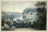 "Queenstown, Upper Canada on the Niagara" [Now known as Queenston, Ontario] by Edward Walsh. Image dates from between 1803 and 1807.