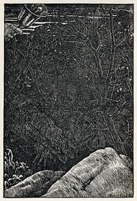 Tenth of Henry Holiday's original ilustrations to "The Hunting of the Snark" by Lewis Carroll.From Fit the Eighth: The Vanishing"It's a Snark!" was the sound that first came to their ears,    And it seemed almost too good to be true.Then followed a torrent of laughter and cheers:    Then the ominous words "It's a Boo--"    Then silence. Some fancied they heard in the air    A weary and wandering sighThat sounded like "--jum!" but the others declare    It was only a breeze that went by.    They hunted till darkness came on, but they found    Not a button, or feather, or mark,By which they could tell that they stood on the ground    Where the Baker had met with the Snark.    In the midst of the word he was trying to say    In the midst of his laughter and glee,He had softly and suddenly vanished away--    For the Snark was a Boojum, you see.