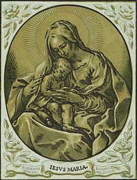 Madonna and child, chiaroscuro woodcut, by Bartolommeo Coriolano