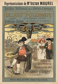 Poster from the 11 April 1900 première of Camille Erlanger's Le juif polonais. Lithograph, 150 x 80 cm.N.B. Gallica credits a V. Guillet as having an "undetermined function" in the opera's creation.