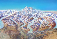 Panorama of Denali National Park and Preserve painted by Heinrich C. Berann.