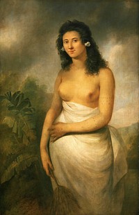 Portrait of Poedooa, the 19-year-old daughter of Orio, chief of the Haamanino district of Raiatea (Ulietea), one of the Society Islands neighbouring Tahiti. One of the earliest images of a Polynesian woman produced by a European painter.