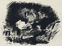 Illustration by Édouard Manet for a French translation by Stéphane Mallarmé of Edgar Allan Poe's "The Raven". Part 1 of 4 full page plates (two smaller illustrations at beginning and end omitted).