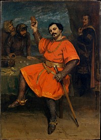 Portrait of Louis Guéymard in the title role of Giacomo Meyerbeer's opera Robert le diable, in the last scene of Act 1 in which Robert gambles with dice, loses his entire estate, and sings the aria "L’or est une chimère" (Gold is but an illusion) by Gustave Courbet