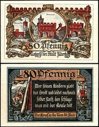 80 Pfennig Notgeld banknote issued by the Town of Jüterbog, dated Oct. 1, 1920, size: 63 mm x 100 mm.