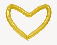 Yellow heart balloon, isolated object image psd