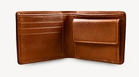 Brown leather wallet, isolated apparel image psd