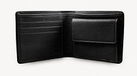 Black leather wallet, isolated apparel image psd