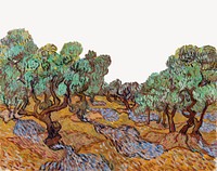 Van Gogh collage element border, Olive Trees psd, remixed by rawpixel