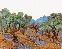 Van Gogh landscape border background, Olive Trees, remixed by rawpixel