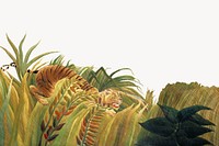 Rousseau landscape border background, Tiger in a Tropical Storm, remixed by rawpixel