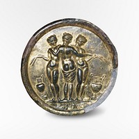 Gilded bronze mirror with the Three Graces (mid-2nd century A.D.) Original from the MET Museum. Digitally enhanced by rawpixel.