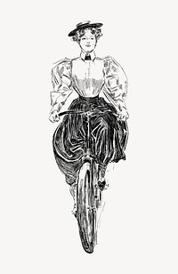 Vintage woman on bicycle illustration psd