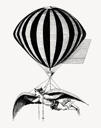 Aerialist hanging with balloon, vintage illustration  psd