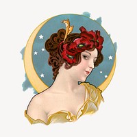 Vintage beautiful woman illustration psd