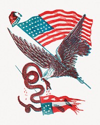 Vintage eagle carrying an American flag illustration psd