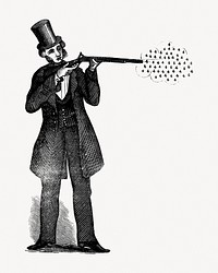 Vintage man with shotgun, black and white illustration