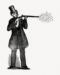 Vintage man with shotgun, black and white illustration  psd