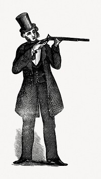 Vintage man with shotgun, black and white illustration  psd