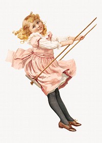 Girl in swing, vintage illustration