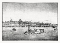 Old ferries in river illustration