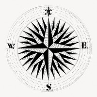 Vintage compass, black and white illustration psd