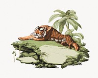 Vintage tiger, wild animal illustration