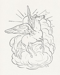 Pegasus flies in front of a cloud (1891–1941) drawing in high resolution by Leo Gestel. Original from The Rijksmuseum. Digitally enhanced by rawpixel.